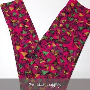 LuLaRoe OS Leggings Bears Pink Yellow Green Mosaic NEW